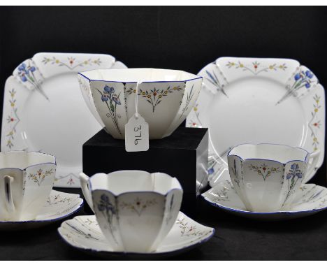 SHELLEY QUEEN ANNE BLUE IRIS PART TEA SET, RD 723404 (26 PIECES), MANY CONTAIN FIRING CRACKS