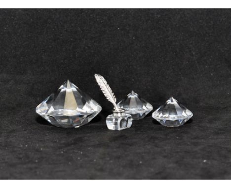 SWAROVSKI CRYSTAL DIAMOND CHATONS (2X 698977 AND 1096758) PLUS INKWELL AND QUILL(626854), ALL BOXED WITH CERTIFICATES (4)