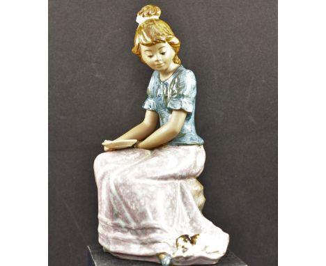 NAO GIRL SITTING WITH SUPPER PLATE AND BREAD WITH DOG AT FEET, UNBOXED (1)