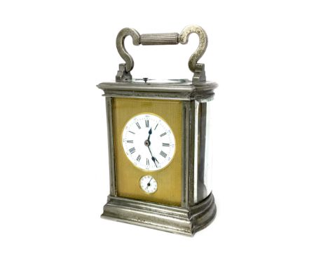 19TH CENTURY FRENCH REPEATER CARRIAGE CLOCK, the white enamel dial with Roman and Arabic numerals, with subsidiary seconds ha