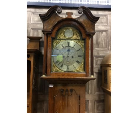 VICTORIAN OAK LONGCASE CLOCK, by William Dobbie of Falkirk, with two train movement, the silvered chapter ring with Roman and