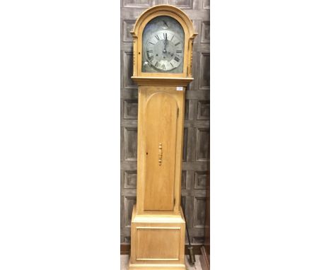 EARLY 20TH CENTURY OAK LONGCASE CLOCK, by Edward of London, the silvered chapter ring with Roman and Arabic numerals, dome to