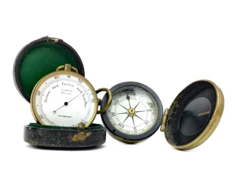 EARLY 20TH CENTURY POCKET BAROMETER, by E. Lennie, white enamel dial, 4.5cm diameter, with fitted case, along with a pocket c