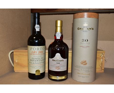 PORT, two bottles of non-vintage Port comprising one bottle of GRAHAM'S 30 year old Tawny, 20% vol, 75cl, fill level mid-neck