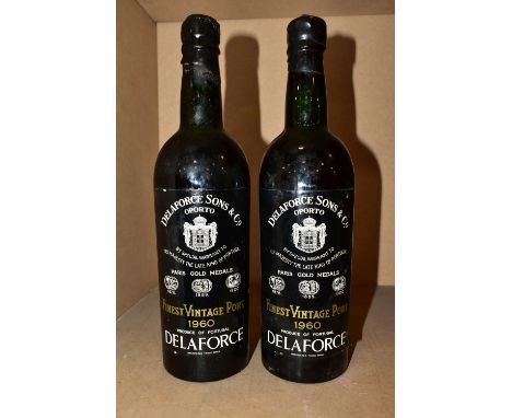 VINTAGE PORT, two bottles of DELAFORCE 1960 Vintage Port, bottled in London by John Barnett &amp; Co. fill level upper-mid sh