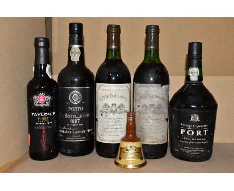 ALCOHOL, five bottles comprising two Cuvee Tourneval Wine, 11% vol. 75cl, one Adriano Ramos-Pinto LBV Port 1987, 19.5% vol. 7