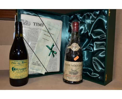 WINE, two bottles of French Red Wine comprising one bottle of CLOS VOUGEOT CHATEAU DE LA TOUR 1933, Morin Pere Et Fils Propri