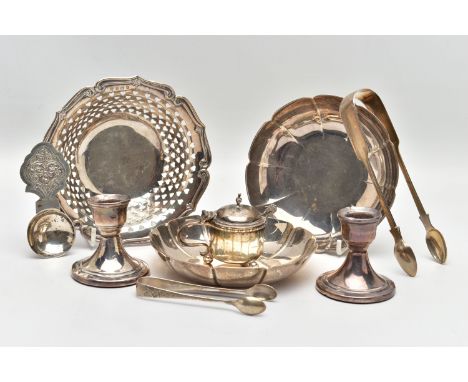 A SMALL PARCEL OF 19TH AND 20TH CENTURY SILVER, comprising a pair of Elizabeth II wavy rimmed dishes, makers J B Chatterley &
