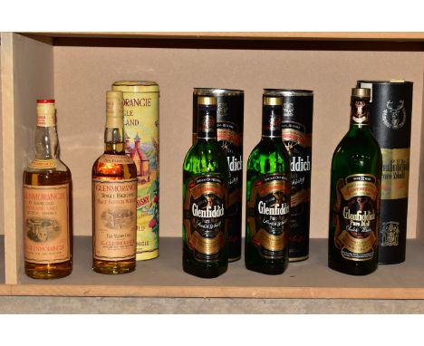 SINGLE MALT, five bottles of Single Malt comprising one bottle of GLENMORANGIE 10 year old Single Highland Malt Scotch Whisky