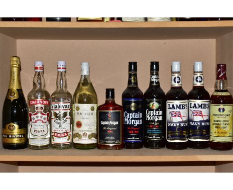 RUM, CHAMPAGNE &amp; VODKA, ten bottles comprising one bottle of MOUNT GAY Barbados Sugar Cane Brandy, 'World's Oldest Rum Si