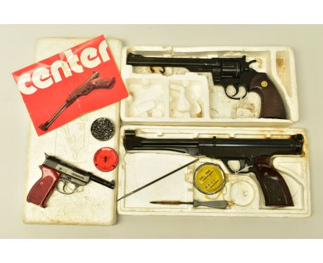 A .177” ‘EL GAMO' CENTER MODEL AIR PISTOL, serial number H37642, its blued surfaces bear some light pitting, it is in correct