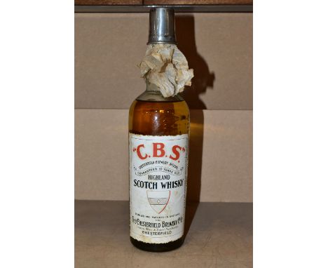 WHISKY, an extremely rare bottle of 'C.B.S.' Chesterfield Brewery Special Highland Scotch Whisky guaranteed 10 years old, dis