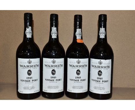 VINTAGE PORT, four bottles of WARRE'S 1985 Vintage Port, bottled 1987, 20% vol, 75cl, seals intact, ullage consistent for yea