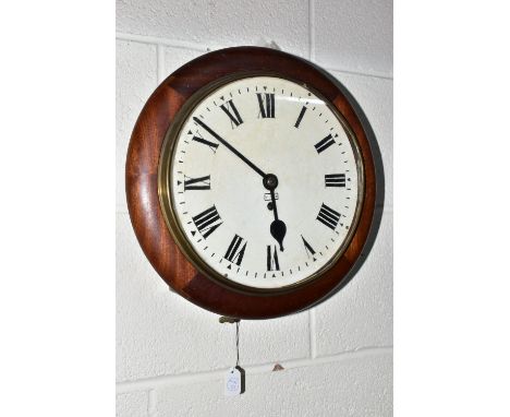 A VICTORIAN AND LATER MAHOGANY CASED THIRTY HOUR CIRCULAR WALL CLOCK, the painted 24.5cm dial with added G.P.O. logo and over