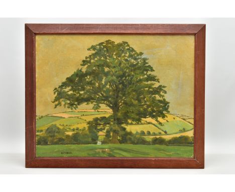 ETHEL GABAIN (FRENCH/BRITISH 1883-1950) A LANDSCAPE FEATURING A SOLITARY OAK TREE, signed lower left, label verso indicating 