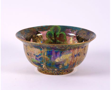 A WEDGWOOD FAIRYLAND LUSTRE K'ANG HSI BOWL1920's Designed by Daisy Makeig-Jones, decorated in the Woodland Bridge and Garden 