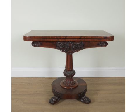 A REGENCY ROSEWOOD FOLDOVER CARD TABLE91cm wide; 45cm deep; 77cm highGood overall condition minor old marks and scratches pre
