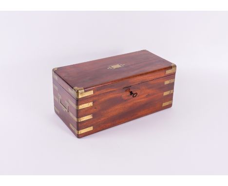A MAHOGANY BRASS MOUNTED HUMIDOR19th Century
Later converted probably from a tea-caddy carrying box, with cedar lined interio