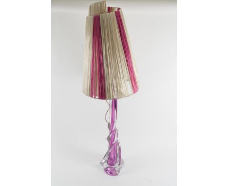 VAL ST LAMBERT: A BELGIAN PINK GLASS TABLE LAMPCirca 1960
With etched signature to the underside, with pink and white straw s