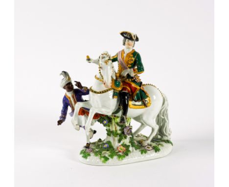 A MEISSEN EQUESTRIAN FIGURE OF EMPRESS ELIZABETH OF RUSSIALate 19th century After the model by J.J.Kaendler, seated astride a
