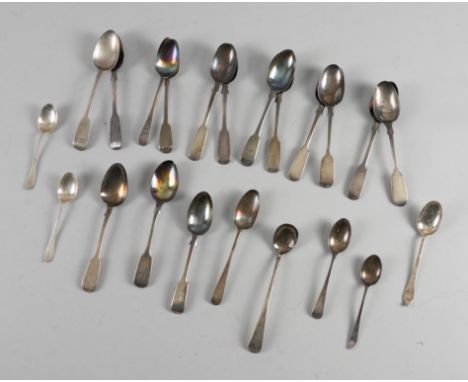 A GROUP OF SILVER TABLE FLATWAREMostly tea and coffee spoons, including a condiment ladle, London 1833, combined weight 377 g