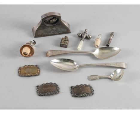 TWO SILVER BRIGHTCUT OLD ENGLISH PATTERN TABLESPOONS AND NINE FURTHER ITEMS (11)The tablespoons Exeter 1804 and London 1794, 