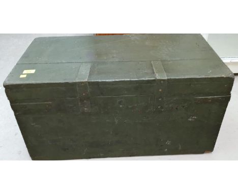 A WWI khaki painted pine two handled ordnance chest 30" 