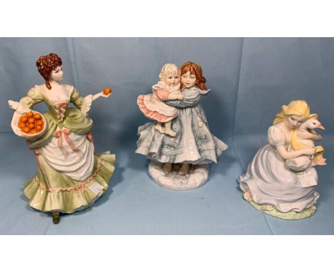 A Royal Worcester figure "Love", a Coalport figure "Nell Gwynn"; a Coalport figure "Goose Girl" 