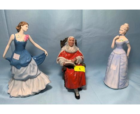 A Royal Doulton figure "The Judge" HN2443; Royal Doulton figure "Loving Thoughts" HN 4788; a Coalport figure "Emma"; a 1930's