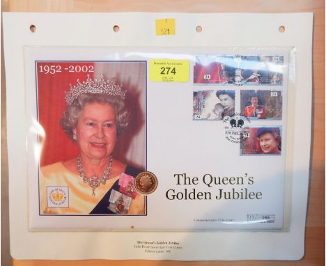 A QEII Golden Jubilee limited edition postal coin cover with 2001 Gold Sovereign 
