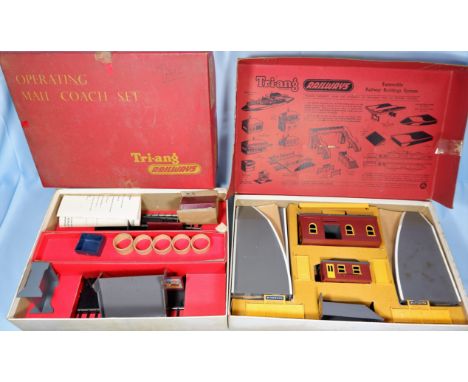 An originally boxed Triang 00 R161 Operating Hopper car set: Triang R81 Station set: Triang "operating mail coach set" (incom