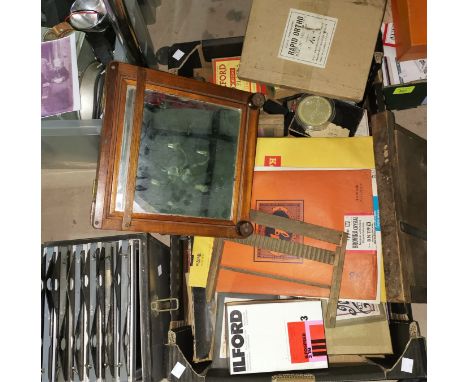 A box of Case.dark slide, camera S4 slides and a collection of other vintage camera  slides etc 