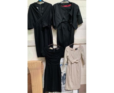 A vintage black wool Frank Usher dress (12/14), a vintage black crepe Horrockses/Cresta dress (small), a beige Susan Small dr