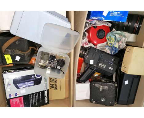 A Pathescope Pathex film camera, a Chinon 671 film camera and a Chinon 671 film camera and a large selection of various camer