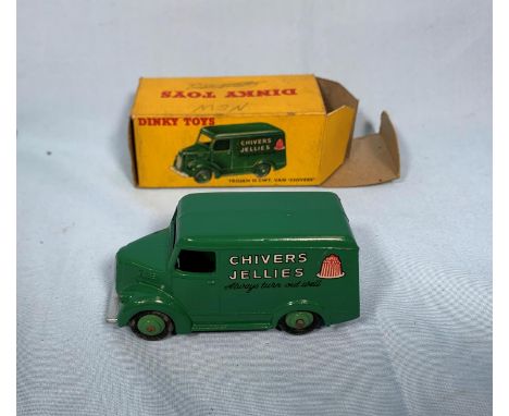 A Dinky Toys originally boxed diecast vehicle 452 Trojan 15cwt van "Chivers" (box worn) 