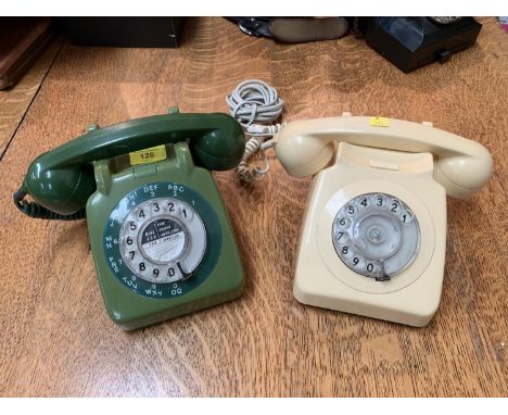 2 vintage rotary telephones - 1 green, 1 cream 