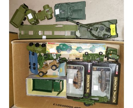 A DINKY toys tank transporter, a Leopard tank, various other military vehicles 