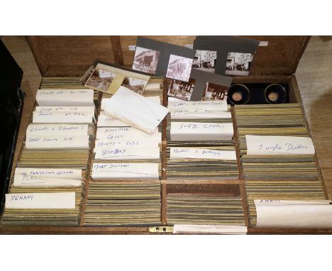 A cased selection of vintage Stereographic slides including oriental and tribal scenes with vintage Stereographic viewer 