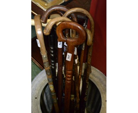 Walking Sticks - a silver collared walking stick others;  a shooting stick etc (13)