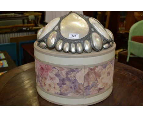 A 20th century pearlescent abalone shell and pewter ceiling light shade, of Art Nouveau influence, 34cm wide