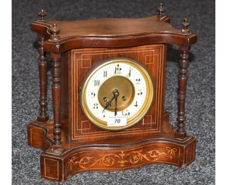 A late 19th century rosewood and marquetry mantel clock, c.1890