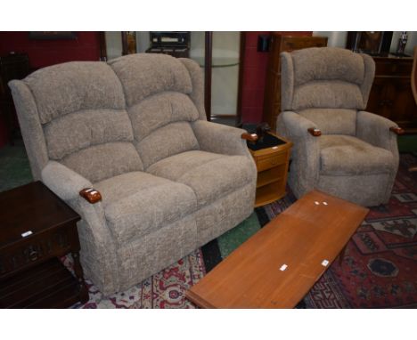 A modern HSL two seat sofa and recliner armchair. (2)