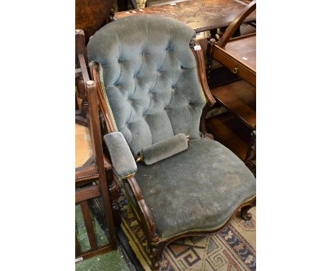 A Victorian button back nursing chair, stuffed over seat C1860. (a/f) 