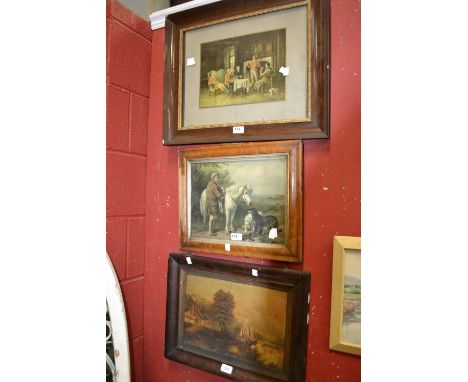 Pictures and Prints - English School, 19th century, Ferrying Cattle, oil on board, mahogany cushion frame; others (3)
