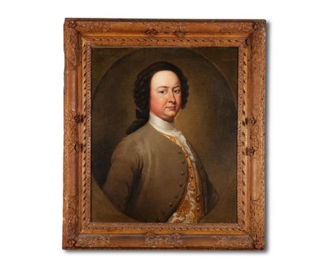 ENGLISH SCHOOL (18TH CENTURY)PORTRAIT OF RICHARD JENNENS (1710-1777) IN A BROWN COATOil on canvas, feigned oval Later inscrib