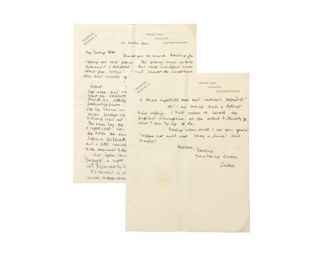 SACHEVERELL SITWELL.  (1897 - 1988).    Autograph Letter to Edith Sitwell, Weston Hall, October, 1942.   An Autograph Letter 