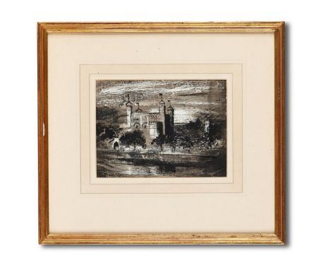 λ JOHN PIPER (BRITISH 1903-1992)TWO SCENES OF THE TOWER OF LONDONOil on linen with scratching out laid down to board, a pairB