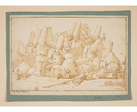 GIOVANNI BATTISTA TIEPOLO (ITALIAN 1696-1770) A LARGE GROUP OF PUNCHINELLI Pen, ink and wash 23.9 x 37.5cm (9¼ x 14¾ in.)  Pr