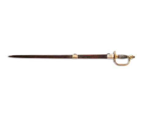 A GEORGE III INFANTRY OFFICER'S 1796 PATTERN SWORD AND SCABBARDEARLY 19TH CENTURYWith 32½in (82cm) steel blade, brass guard a