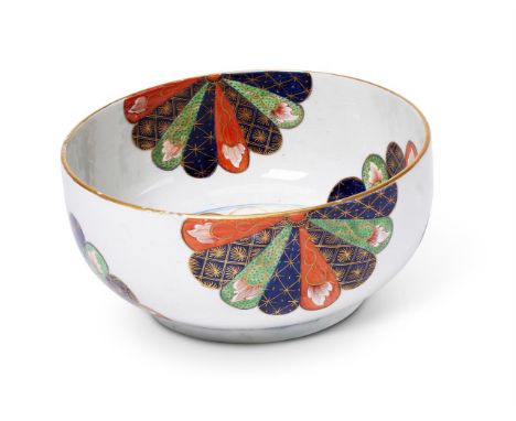 A WORCESTER 'JAPAN FAN' PATTERN BOWL CIRCA 1775 Chinese character mark 23cm diameter  Condition Report:  Rim chip, wear to gi